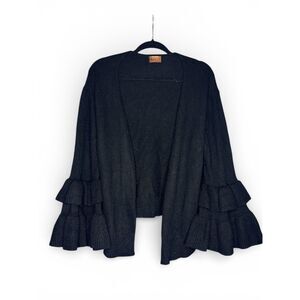 POL Womens Black Rabbit Hair Wool Sweater Cardigan Ruffle Boho Elevated Basic L